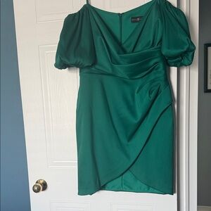 River Island Emerald Green Puff-Sleeve Draped Mini Dress